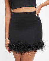As If Feather Trim Mini Skirt - Black
